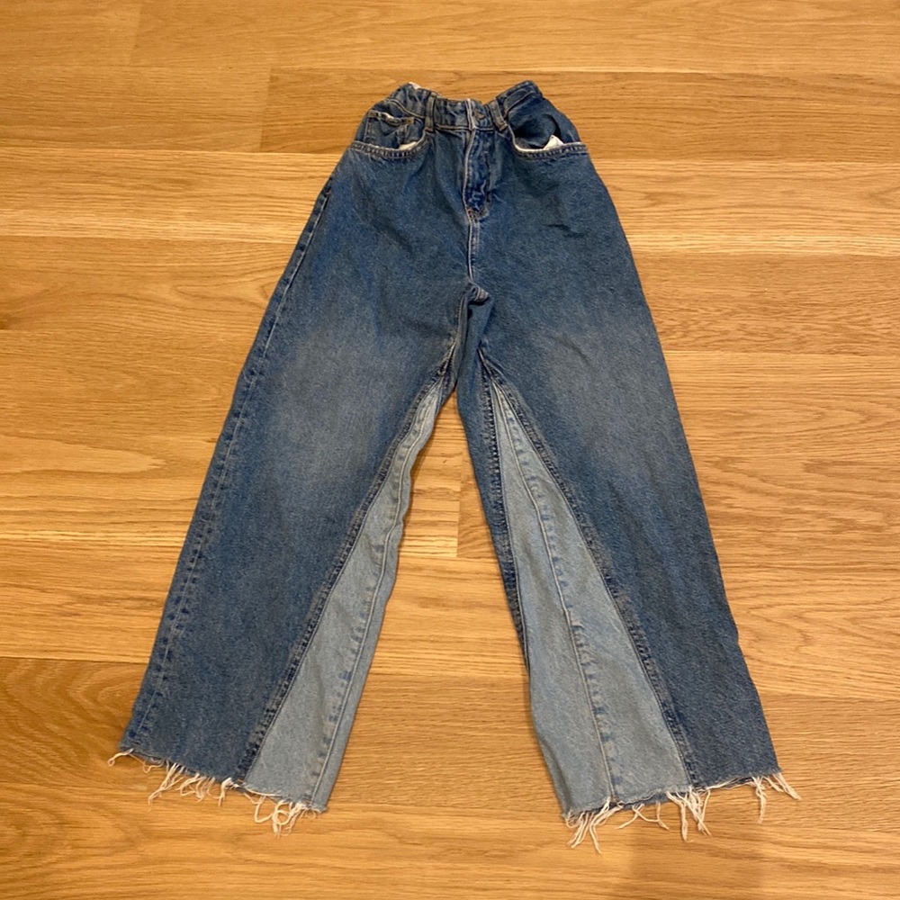 Zara straight fit jeans, size 11-12, light blue and blue. - Picture 1 of 2